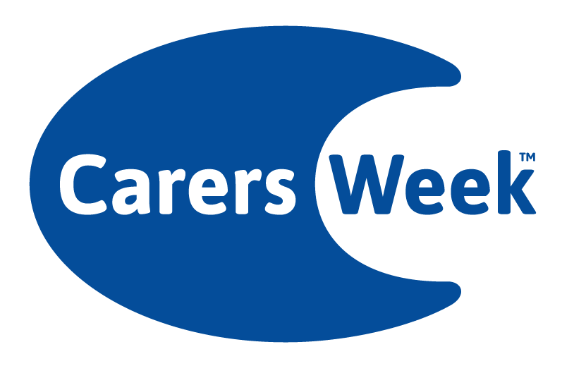 The Blue Carers Week logo features white Carers Week text inside a crescent moon shape.