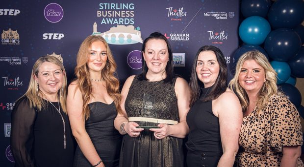 Five women are posing together at the Stirling Charity of the Year 2023 Stirling Charity of the Year 2023